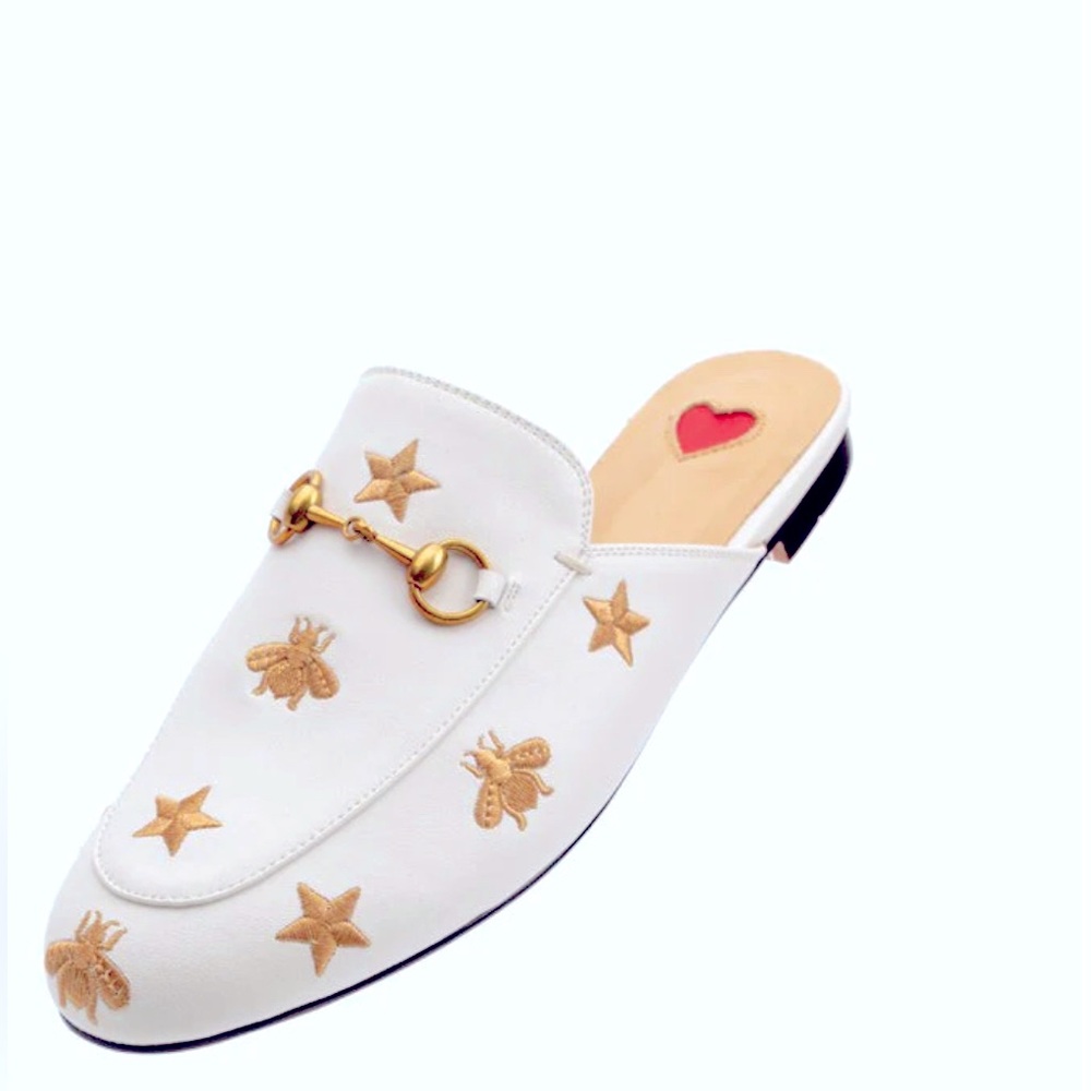 Heart Metal Buckle Embroidery Pattern Mules